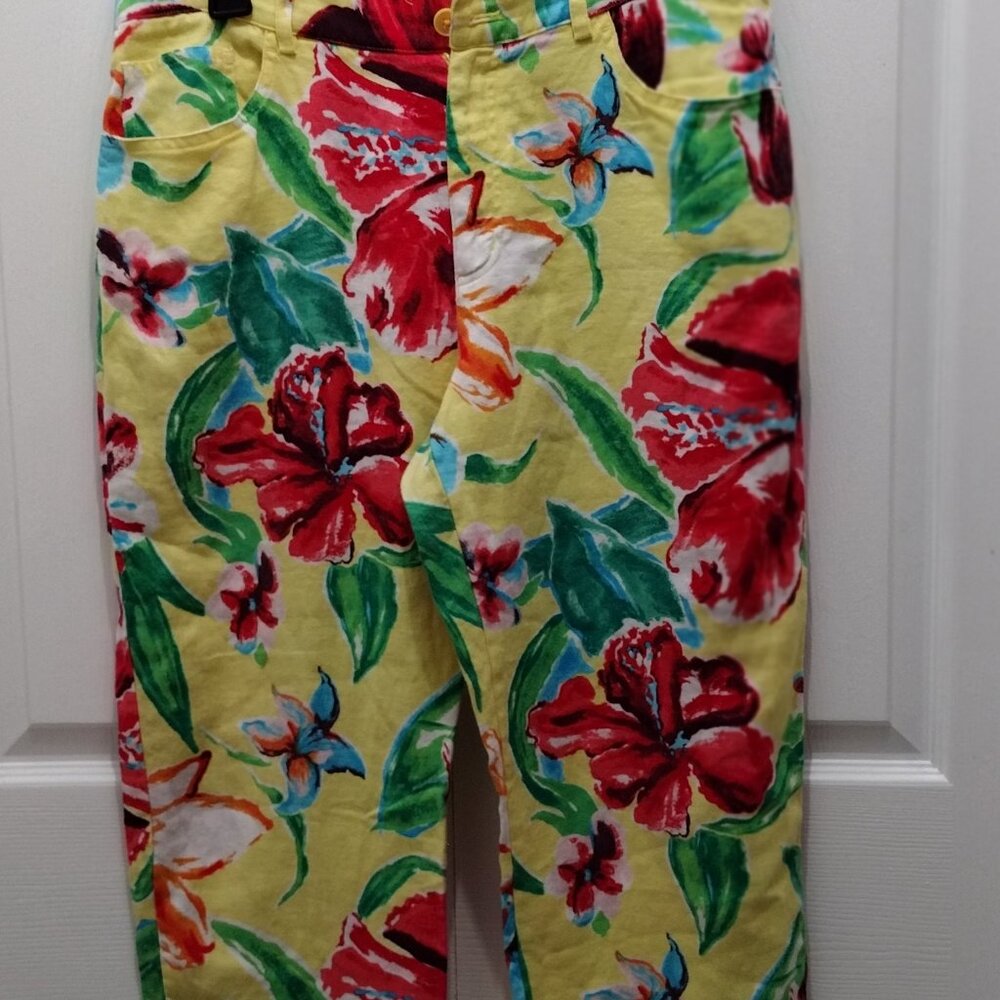 Lauren Ralph Lauren Tropical Floral Linen Pants Size 12 Yellow Resort Chic - Picture 6 of 12